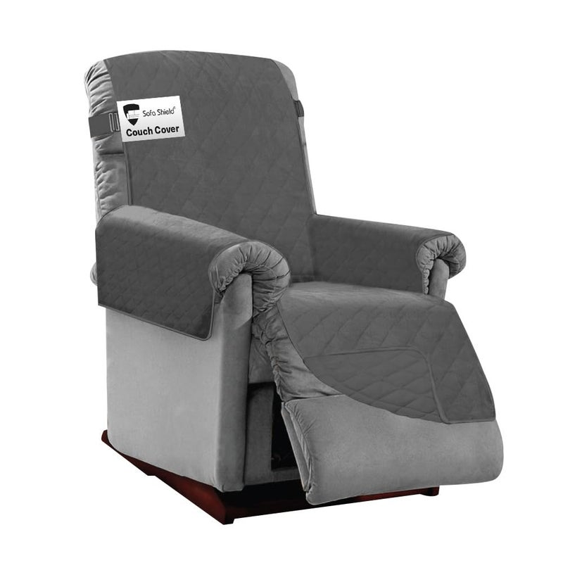 Sofa Shield Recliner Slip Cover with Patented Strap, Cushion Protector, US Designed Reversible Stain and Dog Tear Resistant Slipcover, 25 inch Seat, Washable Covers for Dogs Pets, Charcoal - Image 1
